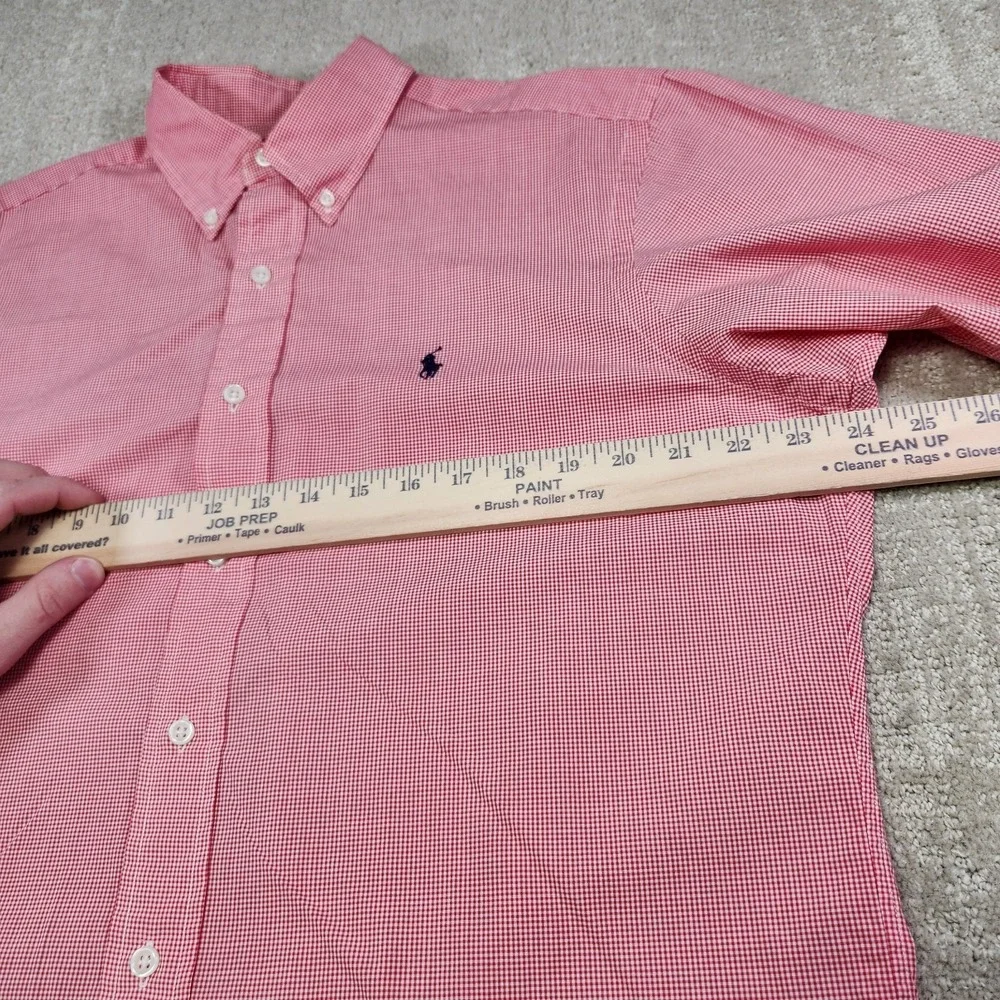 Polo Ralph Lauren Shirt Men Medium Red Check‎ Button Down Classic Fit Poplin